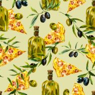 Watercolor seamless pattern with branches and olive N2