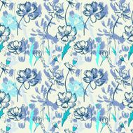 Seamless blue pattern with wildflowers