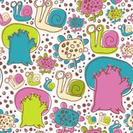 Vector Seamless Pattern with Snails Flowers and Trees