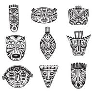 Vector set of hand drawn fancy masks in african style N2