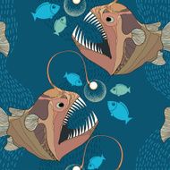 Seamless pattern with Angler fish or monkfish lantern