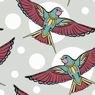 Vector Color Tattoo Swallow Seamless Pattern N2