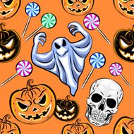 Seamless Halloween pattern with a pumpkin Party desig N2