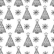 Christmas tree and snowflake vector seamless pattern N2