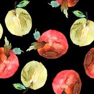 Apples seamless pattern watercolor Handmade Autumn N5
