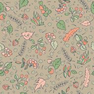 wild berries and leaves seamless pattern colorful vector background