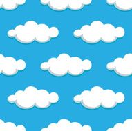 White clouds on blue sky seamless pattern
