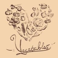 Hand drawn vegetables set with beige background