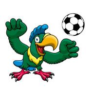 Cartoon parrot player with soccer ball