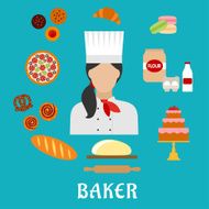 Baker profession and pastries flat icons