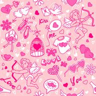 Vector seamless pattern with angels and hearts