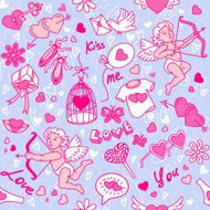 Vector seamless pattern with angels and hearts N2