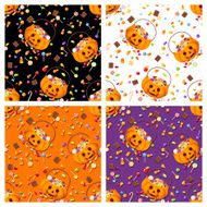 Set of four seamless patterns with Halloween candies Vector illustration