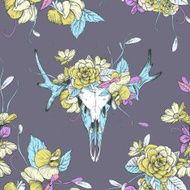 Seamless pattern Skull of deer in flowers N2