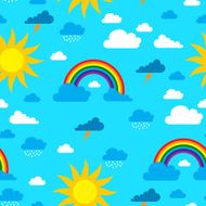 Sun clouds and rainbow seamless pattern