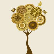 Card with stylized tree and birds