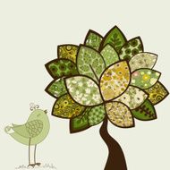Abstract vector tree with stylized bird
