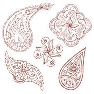 Abstract flowers and paisley elements in Indian mehndi style