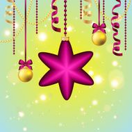 New Year greeting card Christmas Ball with bow and ribbon