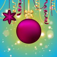 New Year greeting card Christmas Ball with bow and ribbon N2