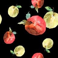 Apples seamless pattern watercolor Handmade Autumn N10