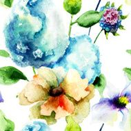 Seamless wallpaper with Hydrangea and Gerber flower