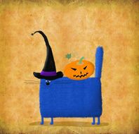 Blue Cat In Witch&#039;s Hat
