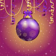 New Year greeting card Christmas Ball with bow and ribbon N6