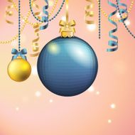 New Year greeting card Christmas Ball with bow and ribbon N8