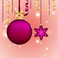 New Year greeting card Christmas Ball with bow and ribbon N9