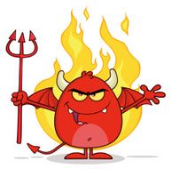 Angry Devil Holding A Pitchfork With Fire Background