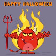 Angry Devil Holding A Pitchfork With Background And Fire