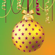New Year greeting card Christmas Ball with bow and ribbon N14