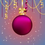 New Year greeting card Christmas Ball with bow and ribbon N15