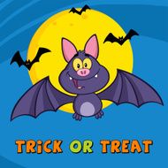 Happy Vampire Bat With Blue Background And Text