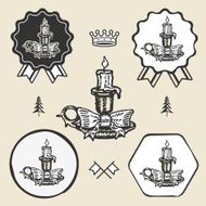 christmas candle vintage symbol emblem label collection set