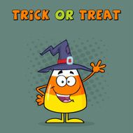 Candy Corn Wearing Witch Hat Waving A Greeting And Background