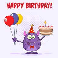 Funny Monster Holding Up A Birthday Cake With Background