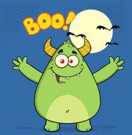 Big Horned Monster With Open Arms Also Background And Text