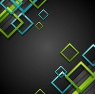 Green and blue squares on black background