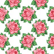 Watercolor seamless pattern with pink rose flowers