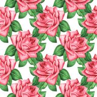 Watercolor seamless pattern with pink rose flowers N2