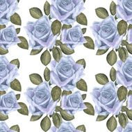 Watercolor seamless pattern with blue rose flowers N2