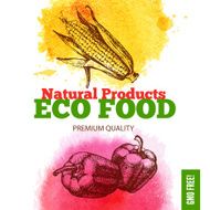 Eco food menu background Watercolor and hand drawn sketch veget N2