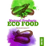 Eco food menu background Watercolor and hand drawn sketch veget N5