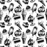 Seamless pattern with ice cream and cakes Hand drawn sketch N2