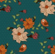 Beautiful seamless pattern with flowers and birds