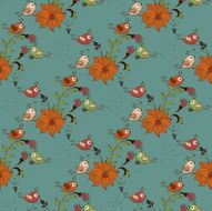 Beautiful seamless pattern with flowers and birds N2