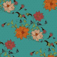 Beautiful seamless pattern with flowers on blue background dots