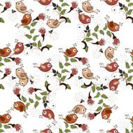 Seamless background with flowers and birds on a white